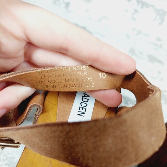 New Steve Madden Alabama Platform Suede Brown Strap Wooden Studded Sandals F866 - Picture 11 of 13